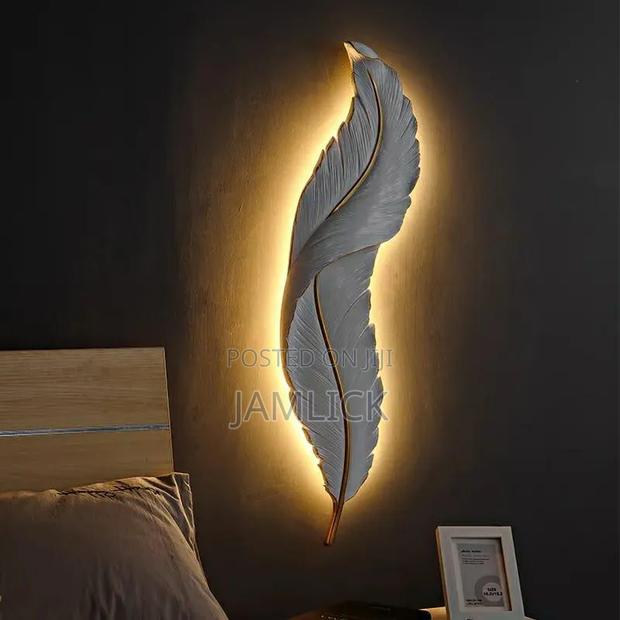 White Nordic Feather Wall Art With Back Lights - Gh - main view