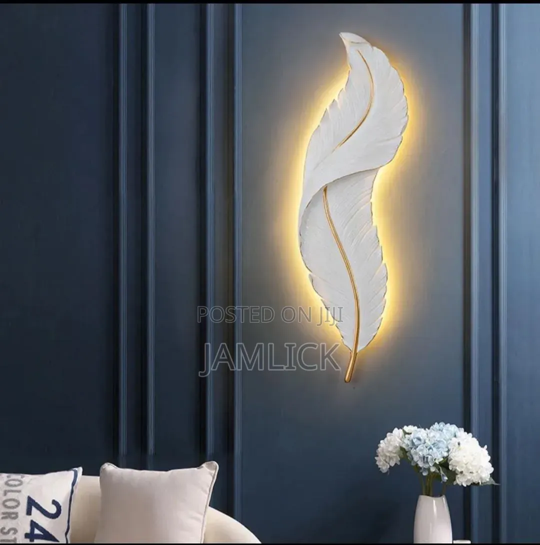 White Nordic Feather Wall Art With Back Lights - Gh