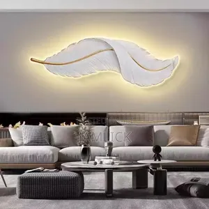 White Nordic Feather Wall Art With Back Lights - Gh