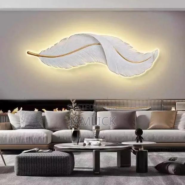 White Nordic Feather Wall Art With Back Lights - Gh - thumbnail 4