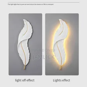 White Nordic Feather Wall Art With Back Lights - Gh