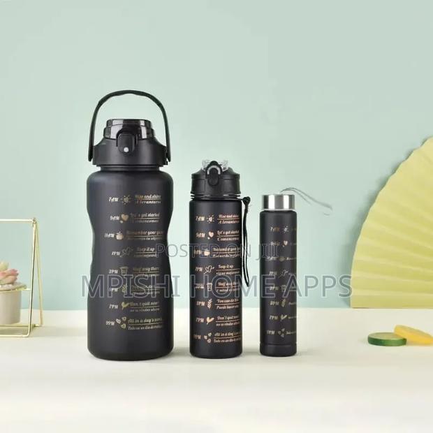 3pcs Water Bottle With Two Straws-Black Matte - thumbnail 2