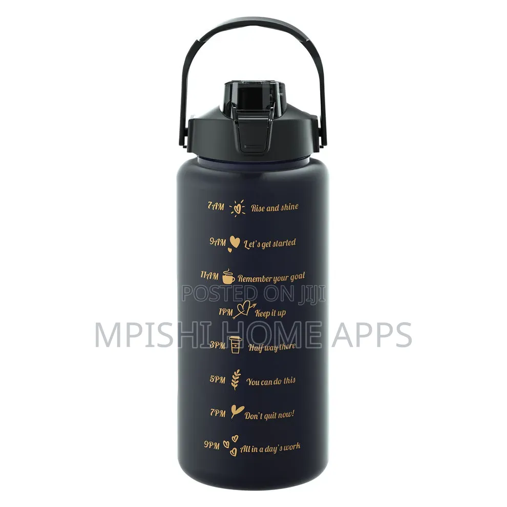 3pcs Water Bottle With Two Straws-Black Matte