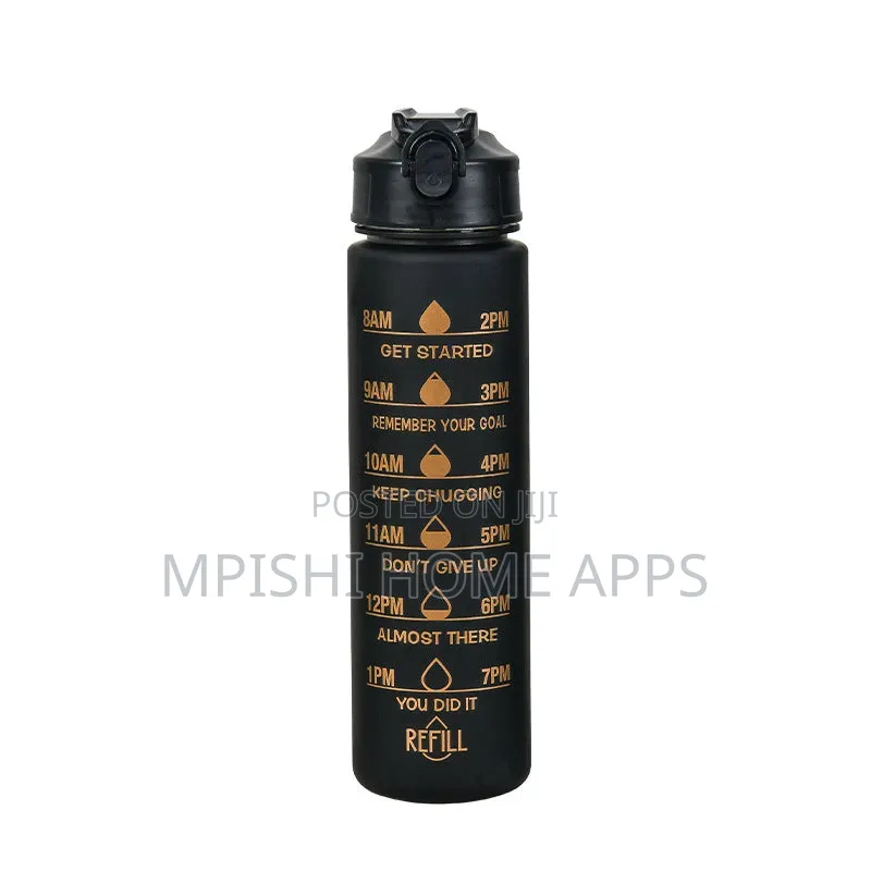 3pcs Water Bottle With Two Straws-Black Matte