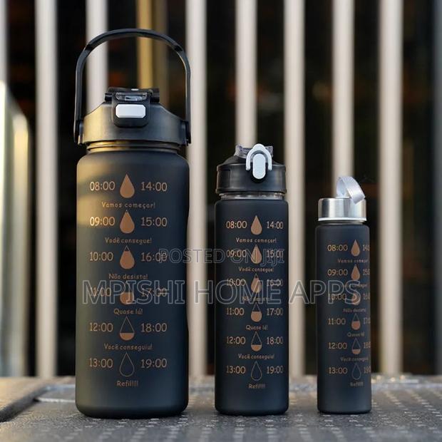 3pcs Water Bottle With Two Straws-Black Matte - thumbnail 5