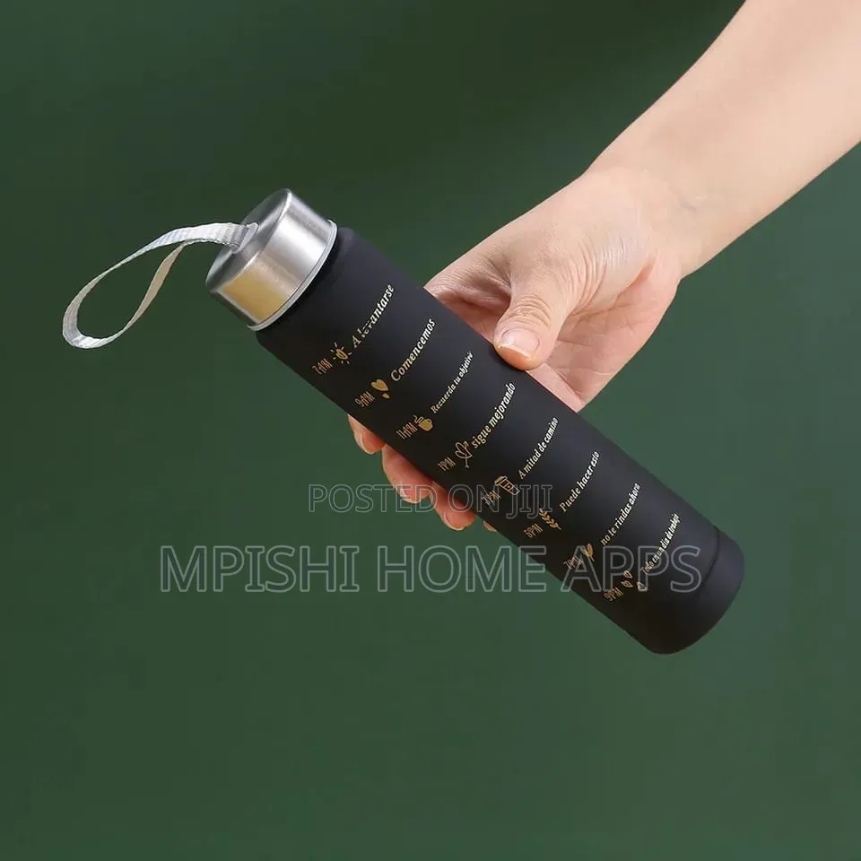 3pcs Water Bottle With Two Straws-Black Matte
