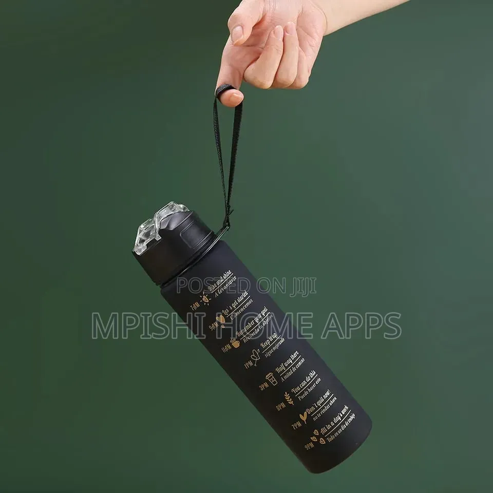 3pcs Water Bottle With Two Straws-Black Matte