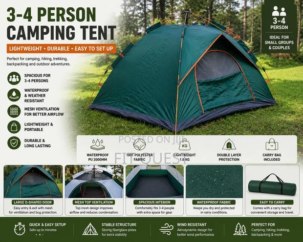 Waterproof Automatic Camping Tent 3-4 Person Outdoor Shelter