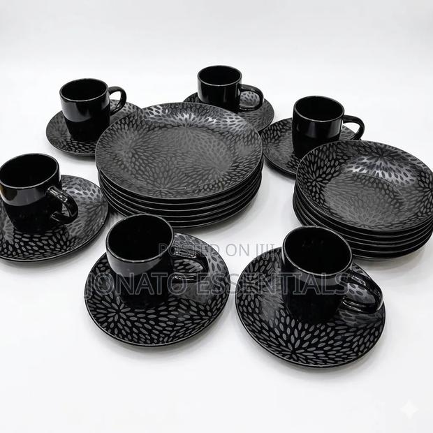 Ceramic Dinnerware Set 24pcs Matte Black Plates and Mugs Dinner Set - thumbnail 2