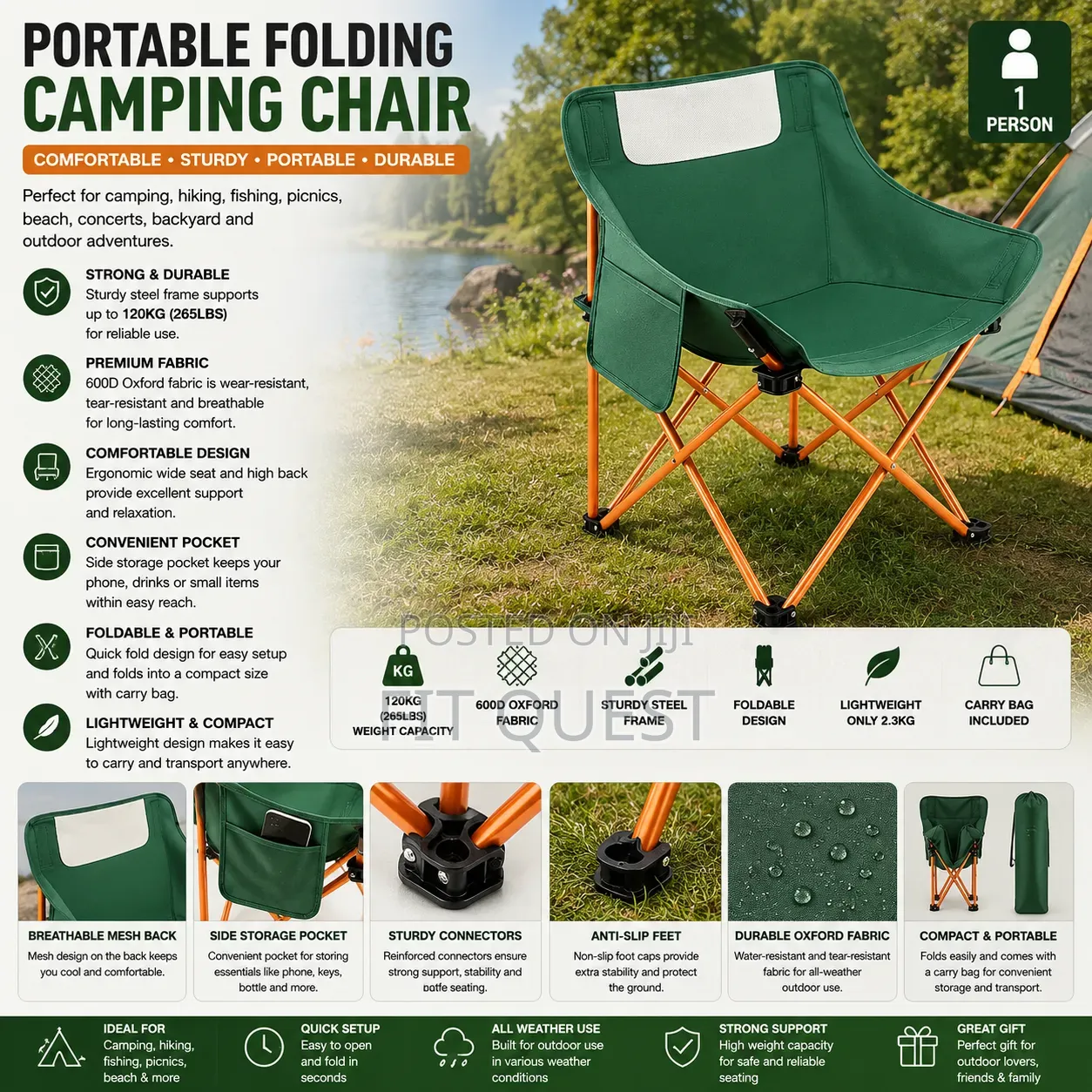Camp Master Portable Folding Camping Chair With Carry Bag