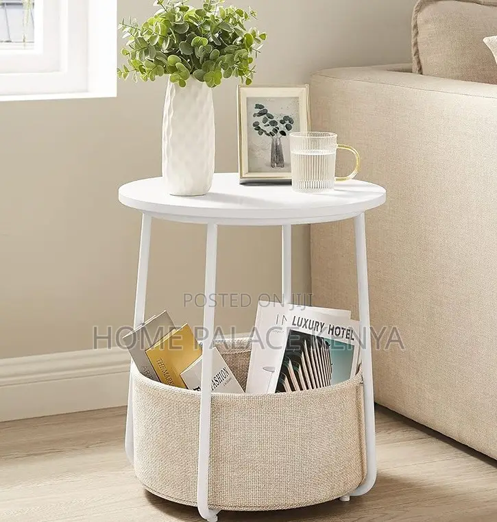 End Table: Small Coffee Table With Fabric Basket Storage