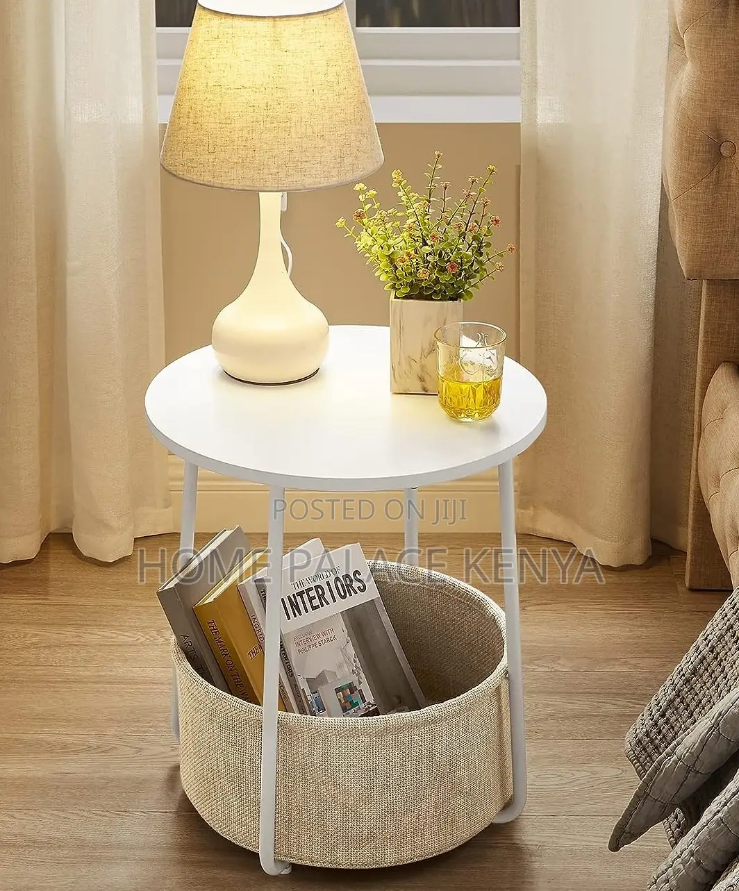 End Table: Small Coffee Table With Fabric Basket Storage