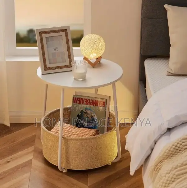 End Table: Small Coffee Table With Fabric Basket Storage