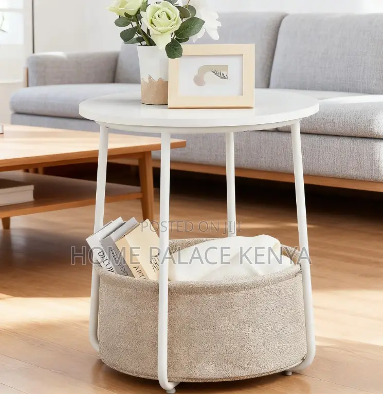 End Table: Small Coffee Table With Fabric Basket Storage