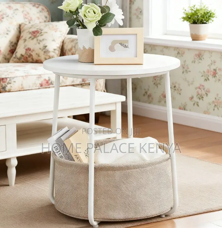 End Table: Small Coffee Table With Fabric Basket Storage