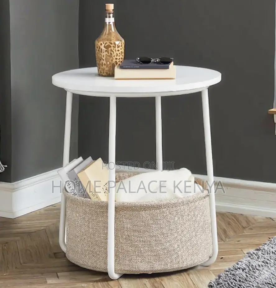 End Table: Small Coffee Table With Fabric Basket Storage