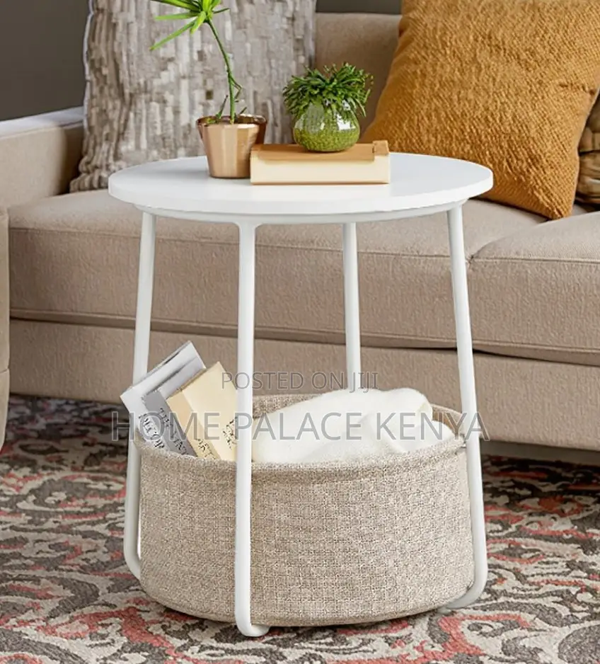 End Table: Small Coffee Table With Fabric Basket Storage
