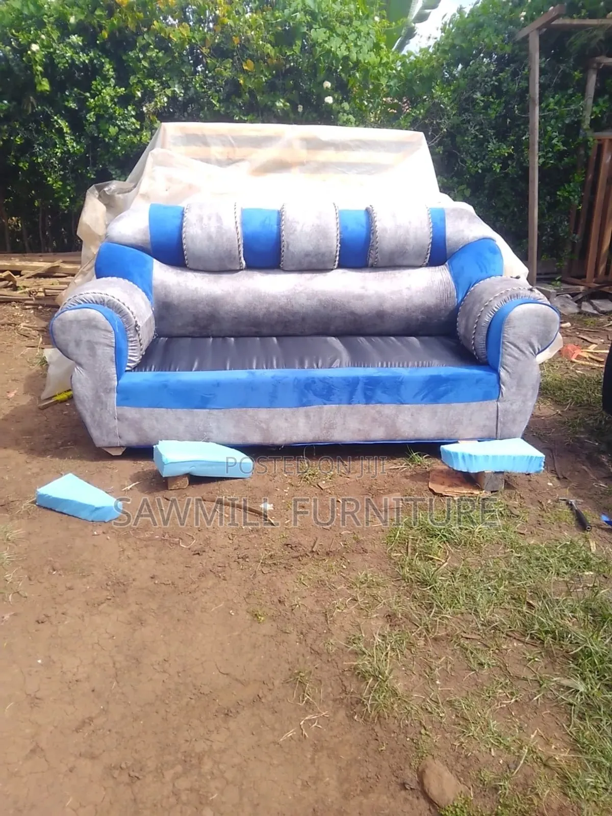 Blue Grey 3 Seater Sofa