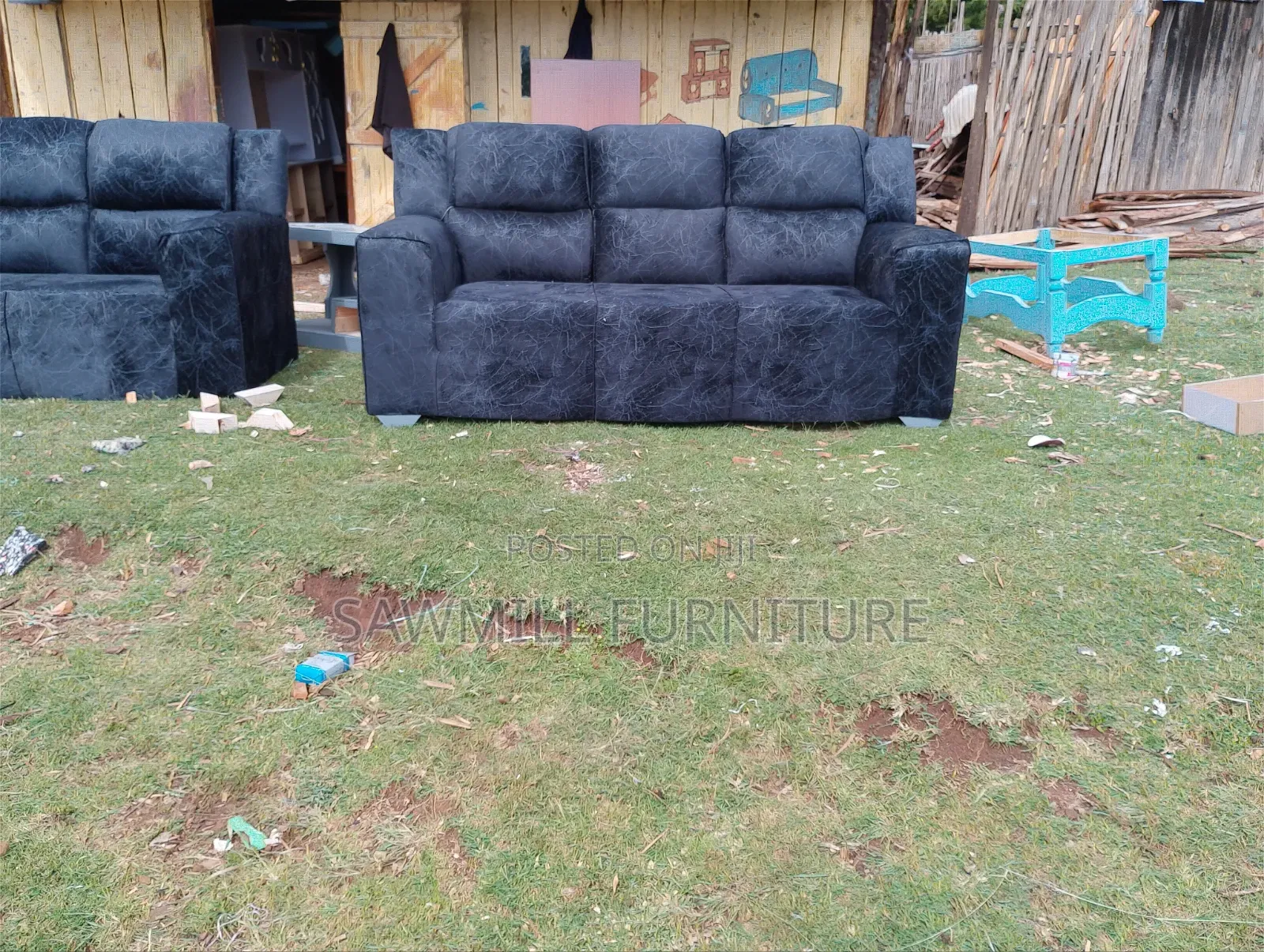 Black Fluffy 3 Seater Sofa