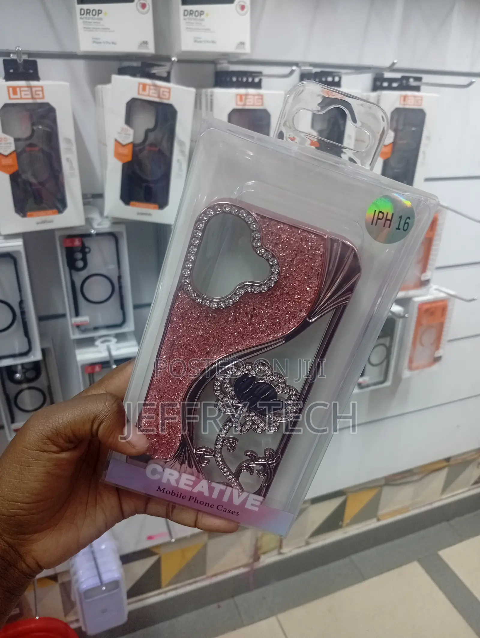 Decorative Phone Case Featuring Pink Glitter and Rhinestone