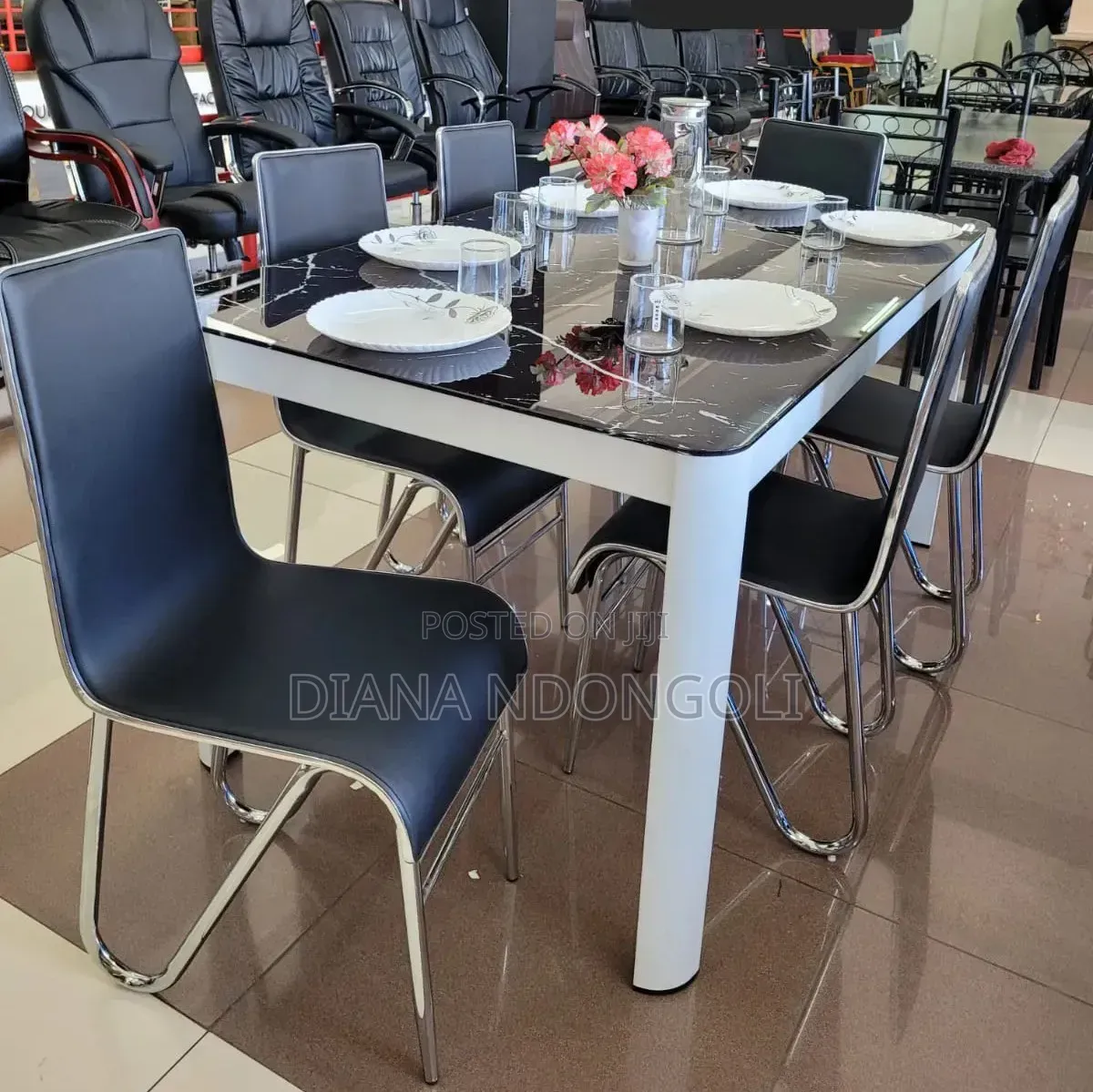 Marble Glass Top Six Sitter Dinning Table