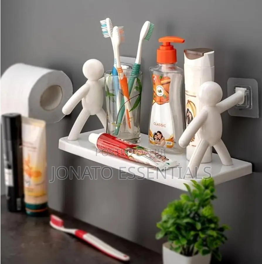 Bathroom Wall Organizer Shelf Adhesive Toothbrush Holder Rack