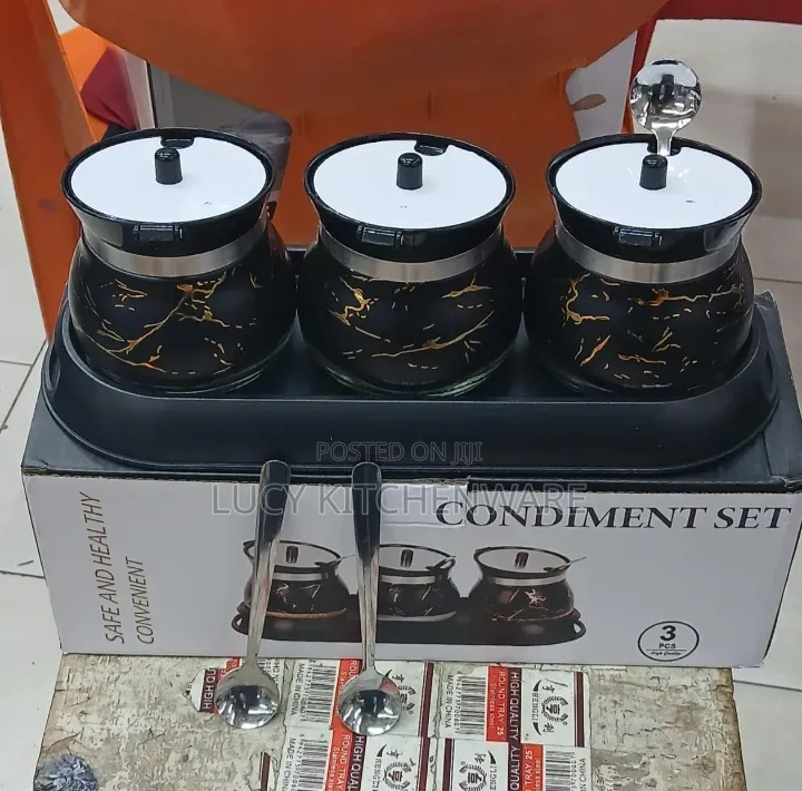 Black Condiment Sugar Dish Set