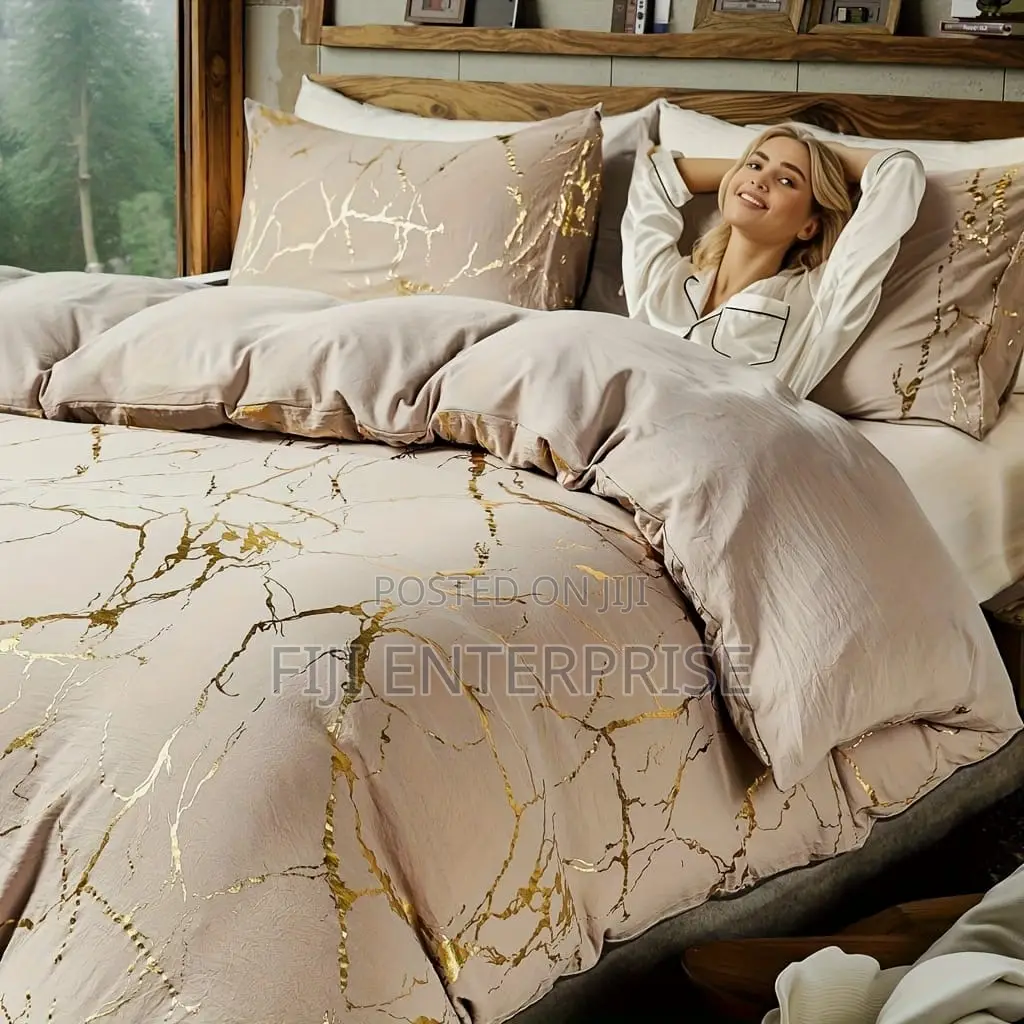 Luxury Gold Marble Foil Texture Duvet Cover Set – 6×6 6×7 | Cotton