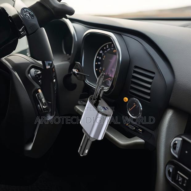 4-in-1 Smart Usb A+C Car Charger With Retractable Cable