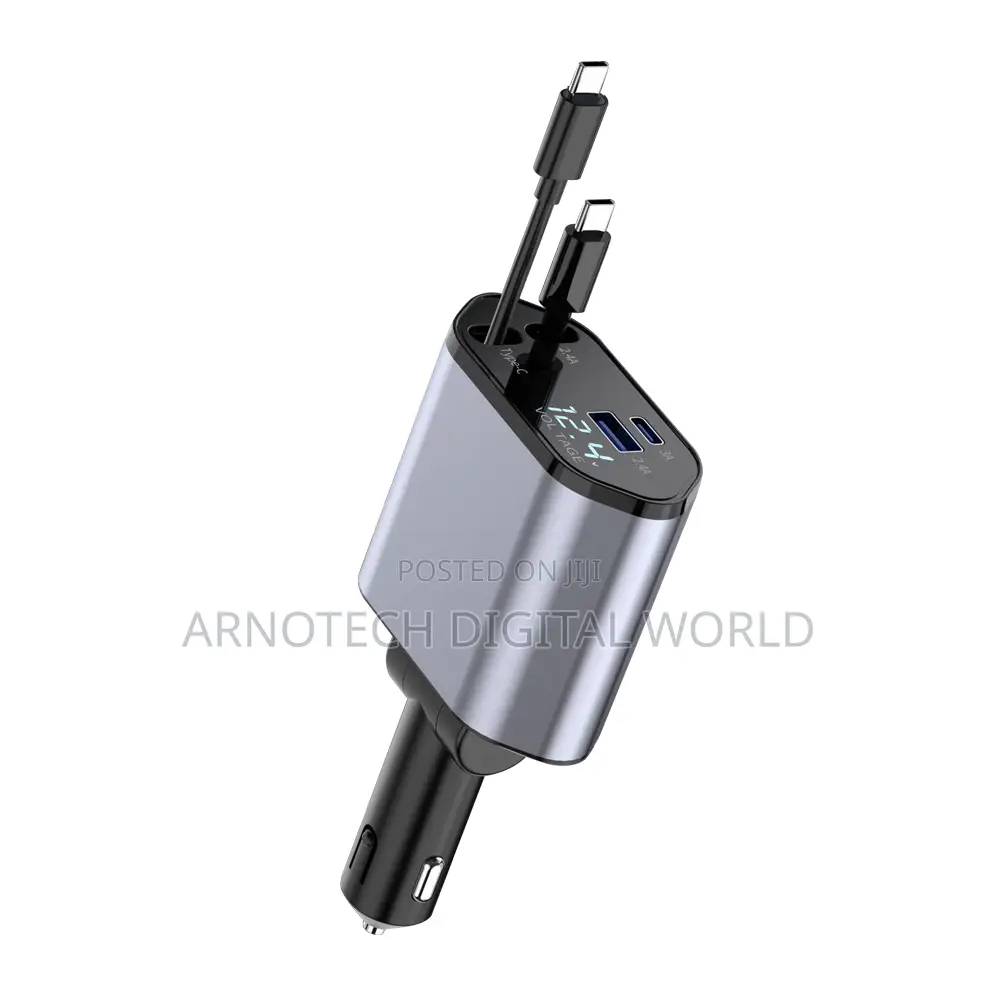4-in-1 Smart Usb A+C Car Charger With Retractable Cable
