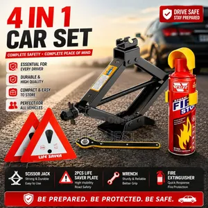 4 in 1 Vehicle Emergency Kit Scissor Jack Wrench Warning Triangle Exti