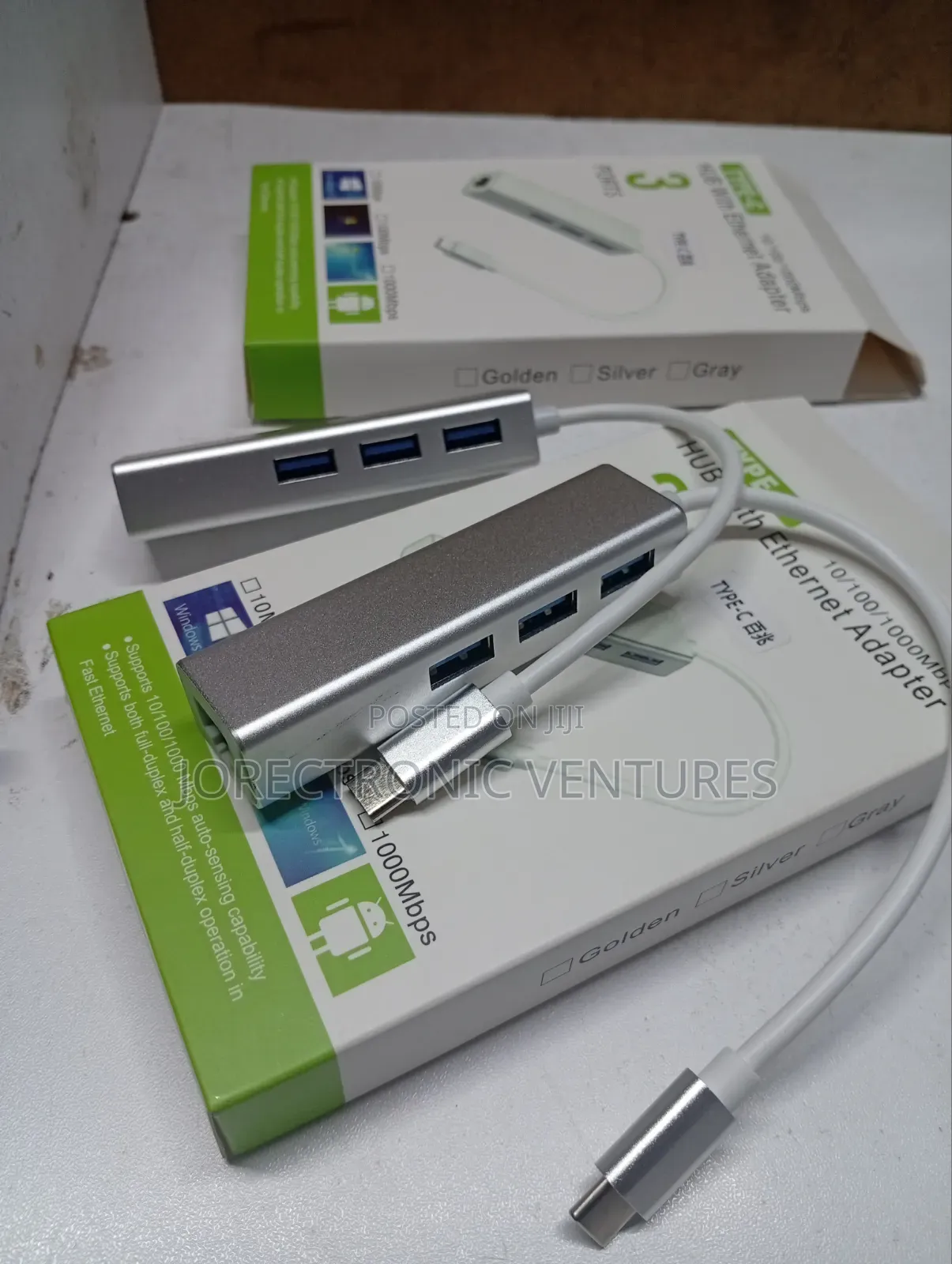 Type C Hub With Ethernet Adapter With 3 Ports Silver