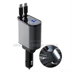 4-in-1 Smart Usb A+C Car Charger With Retractable Cable