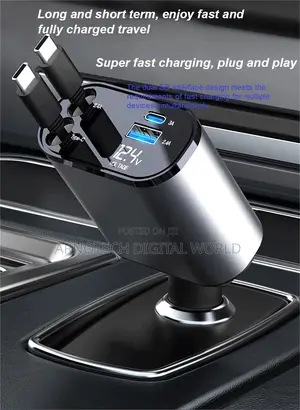 4-in-1 Smart Usb A+C Car Charger With Retractable Cable