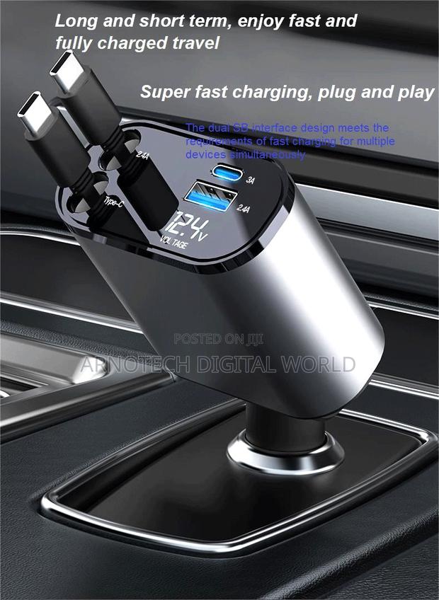 4-in-1 Smart Usb A+C Car Charger With Retractable Cable - thumbnail 4