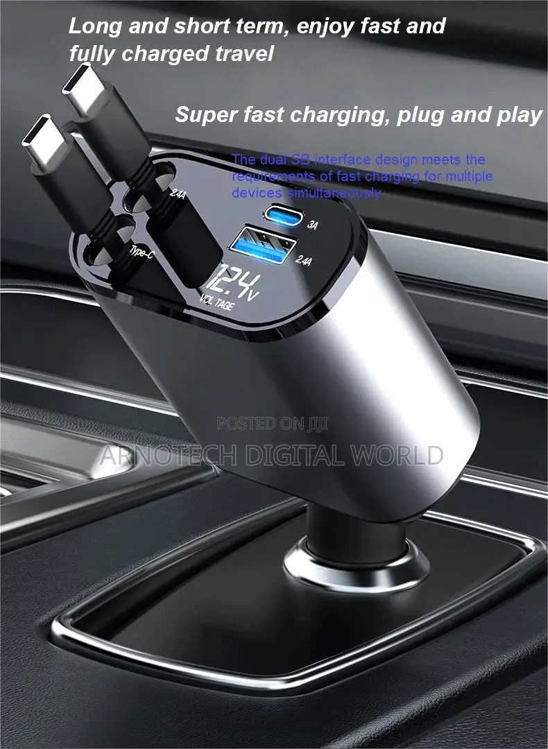 4-in-1 Smart Usb A+C Car Charger With Retractable Cable