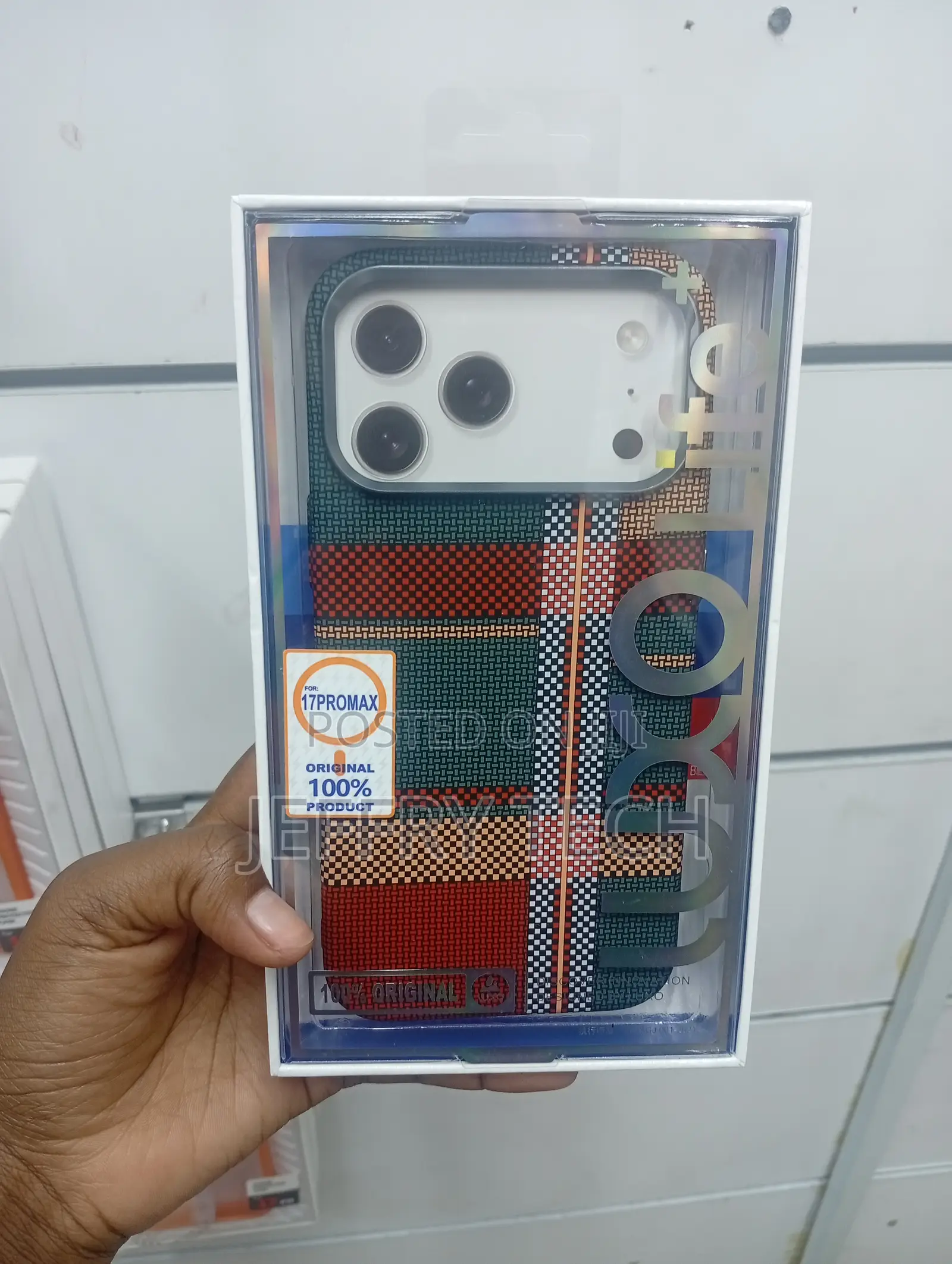 Tribal Plaid Carbon Fiber Protective Case for the iPhone 17 Pro Max.