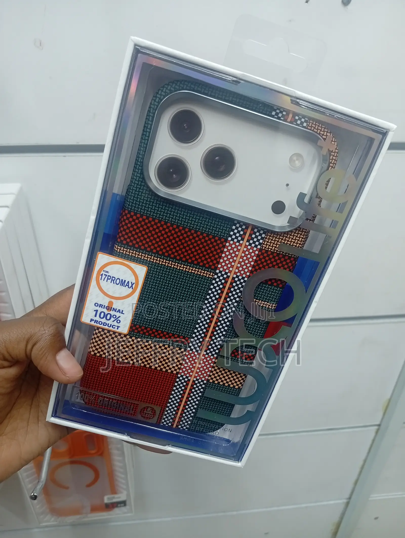 Tribal Plaid Carbon Fiber Protective Case for the iPhone 17 Pro Max.