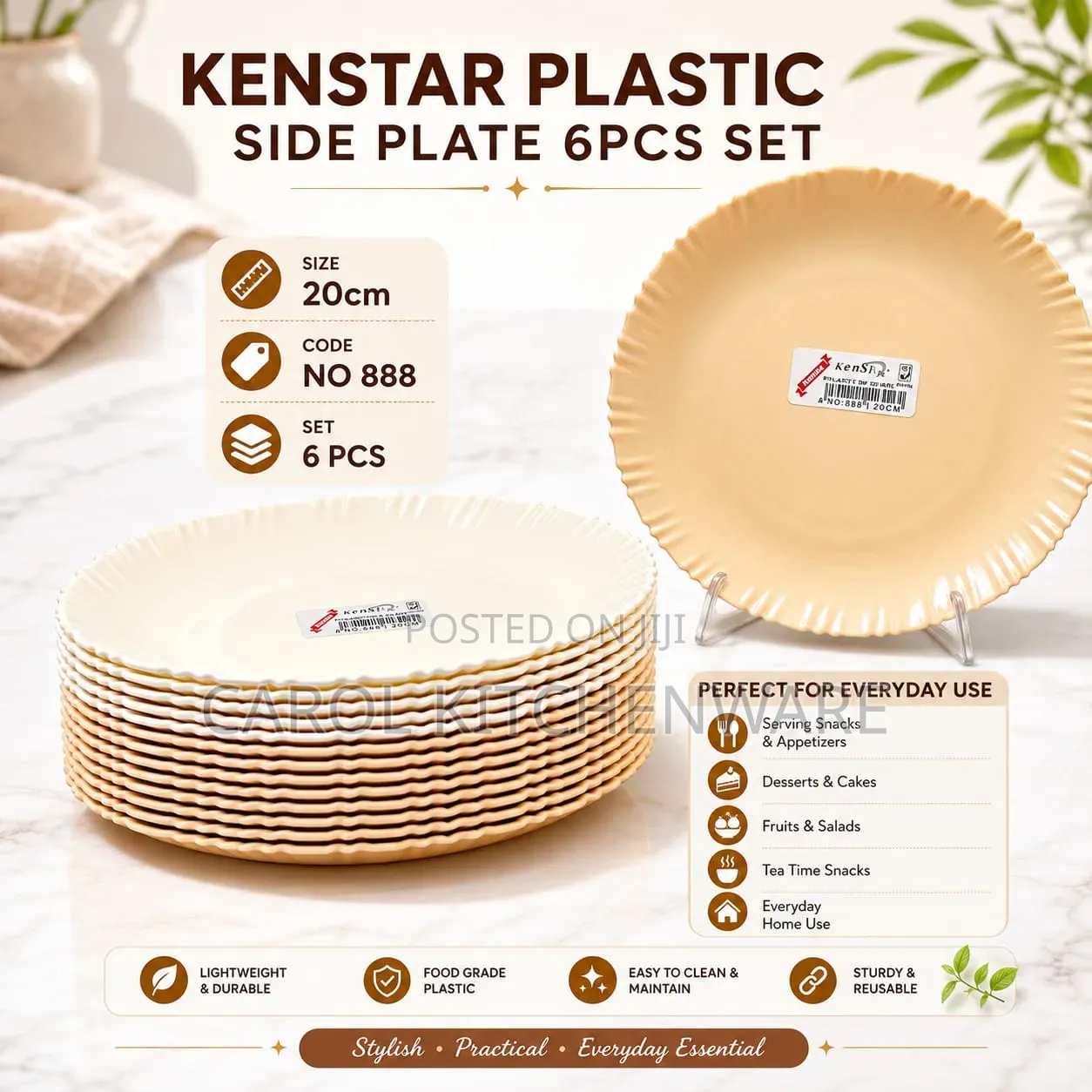 12 PC Plastic Side Plate / 20 Cm Plastic No Plate