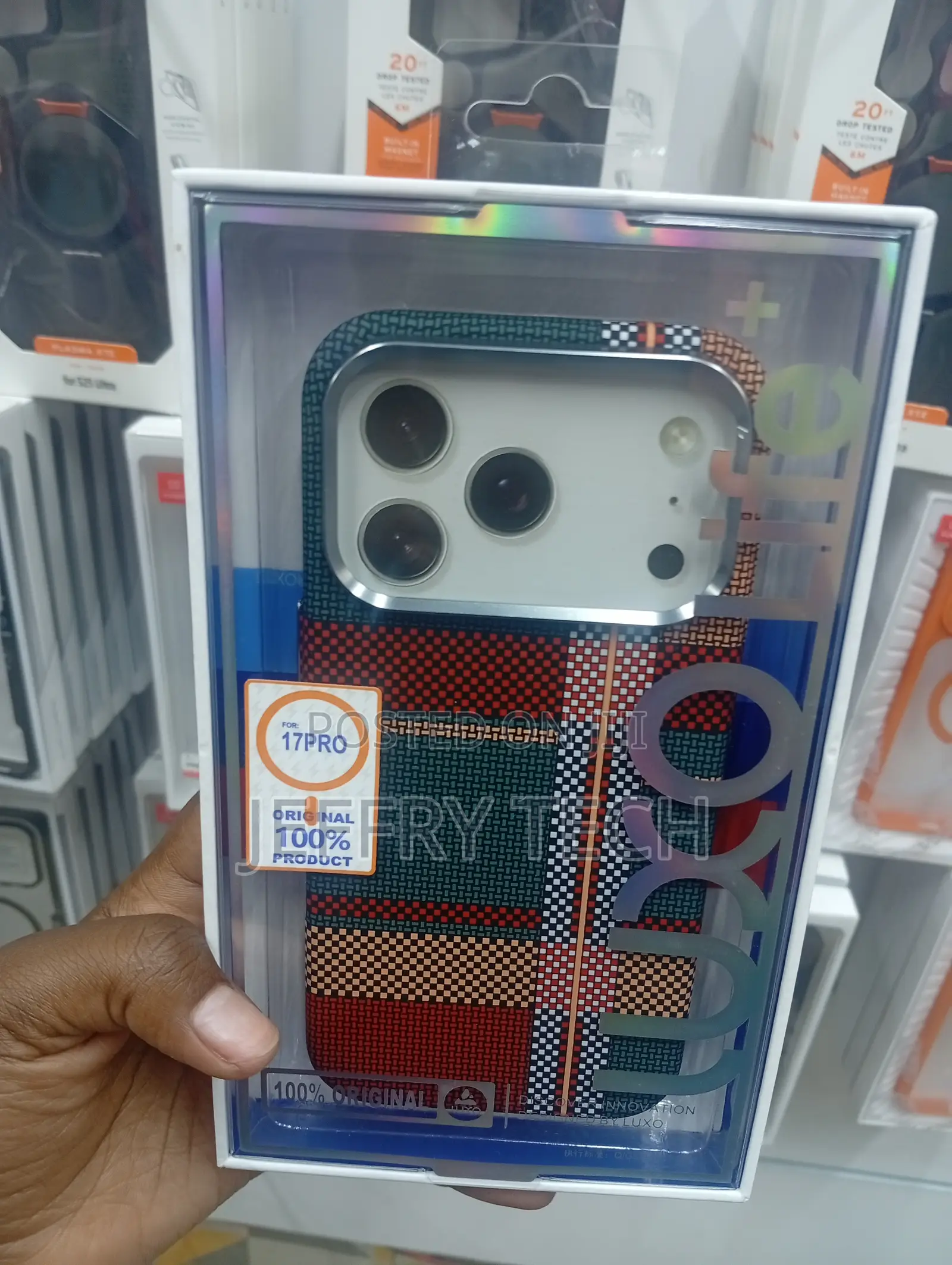 A Luxo Woven Plaid Phone Case Designed for an iPhone 17 Pro.