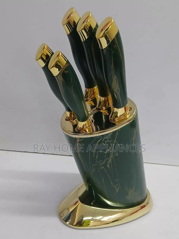 6 Pieces Kitchen Knife Sets With Round Stand and Gold Base