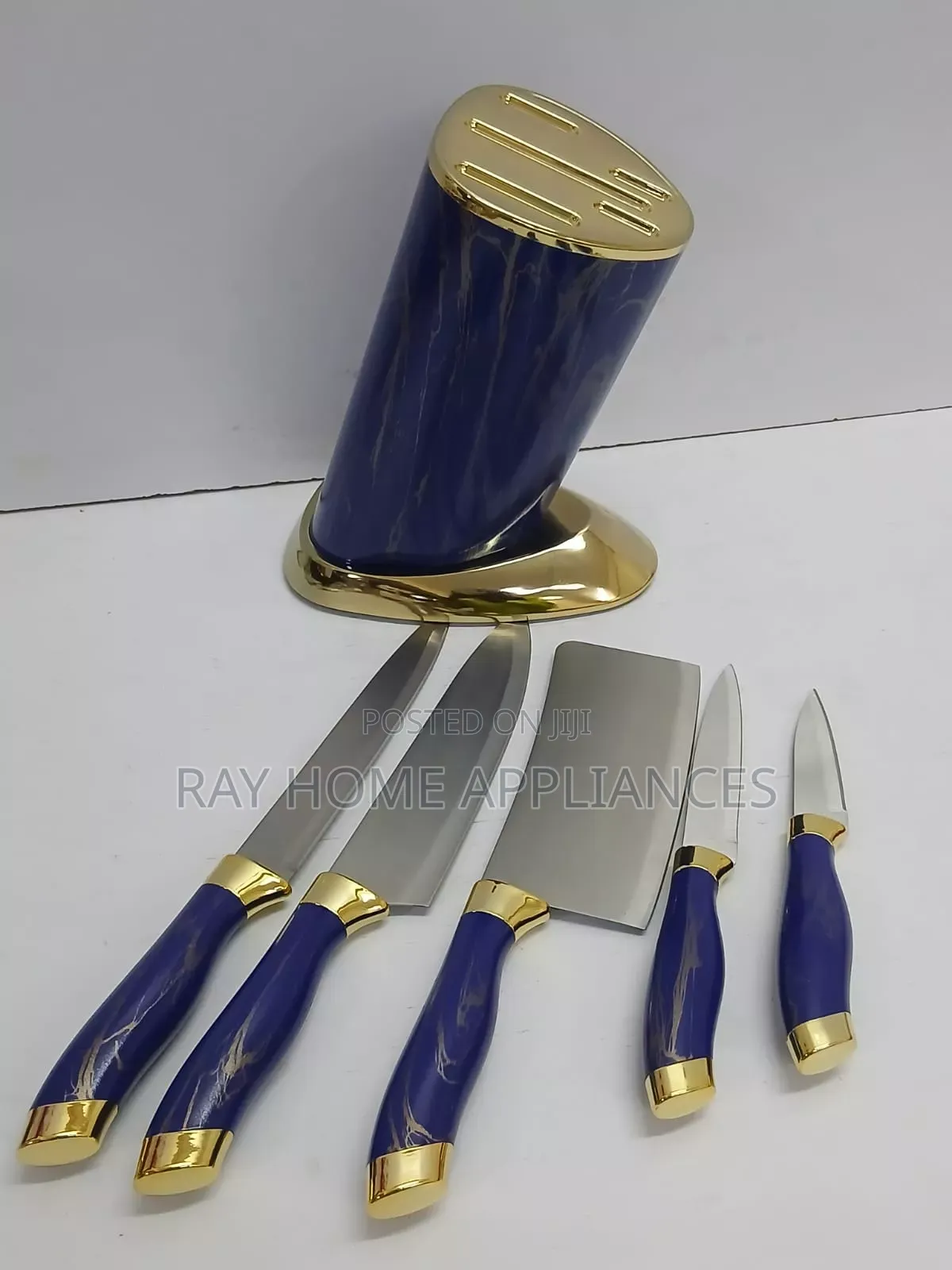 6 Pieces Kitchen Knife Sets With Round Stand and Gold Base