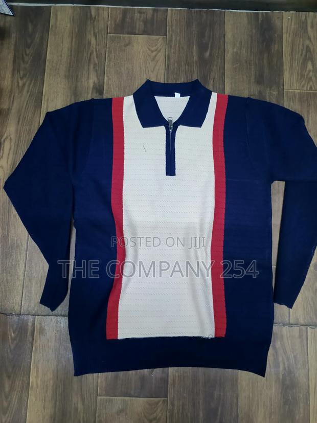 Quality Casual Long Sleeved Collar Quarter Zip Knitted Sweater - thumbnail 3