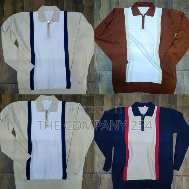 Quality Casual Long Sleeved Collar Quarter Zip Knitted Sweater - main view
