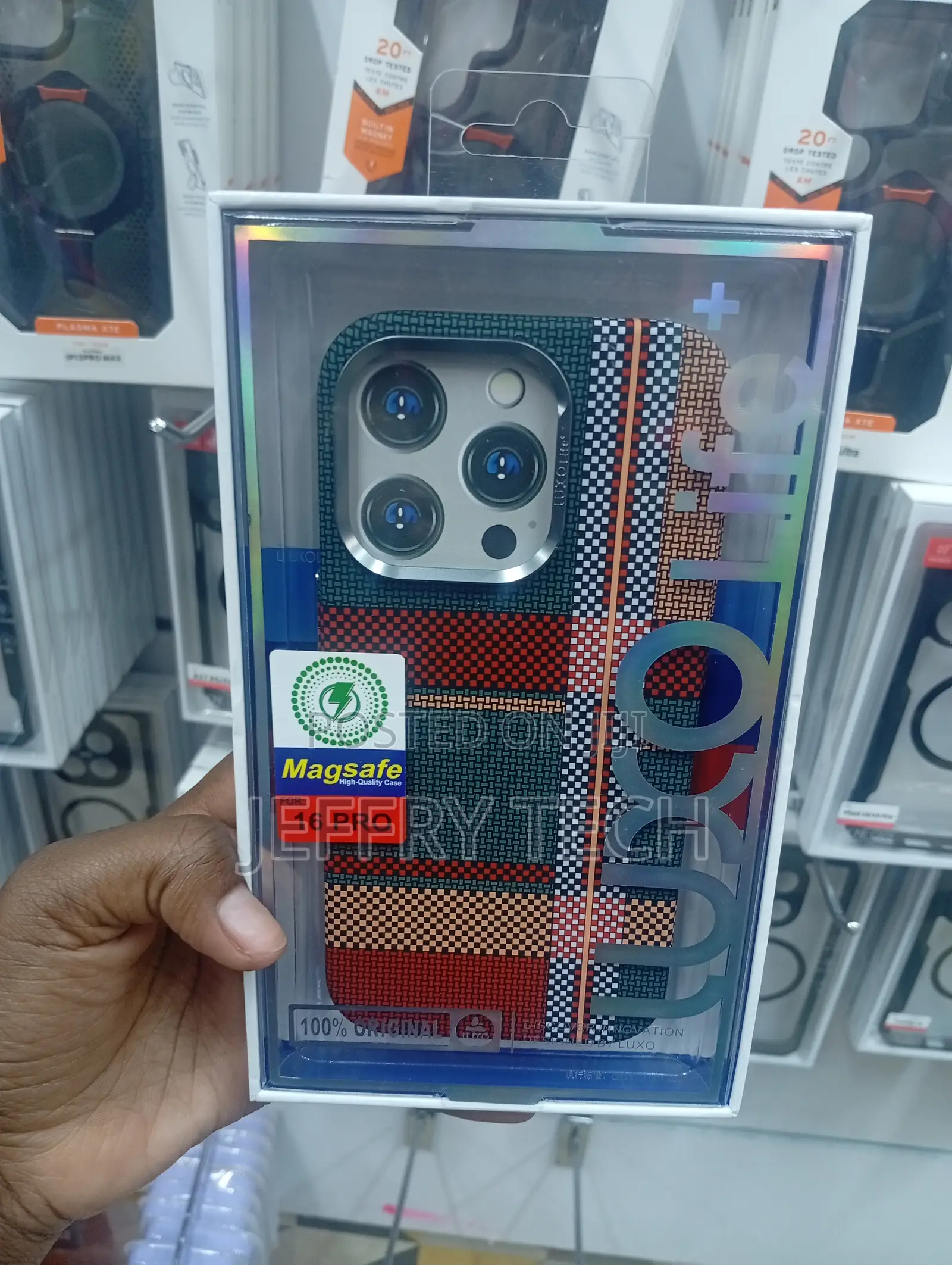 iPhone 16 Pro in a Multicolored Plaid or Tribal Pattern.