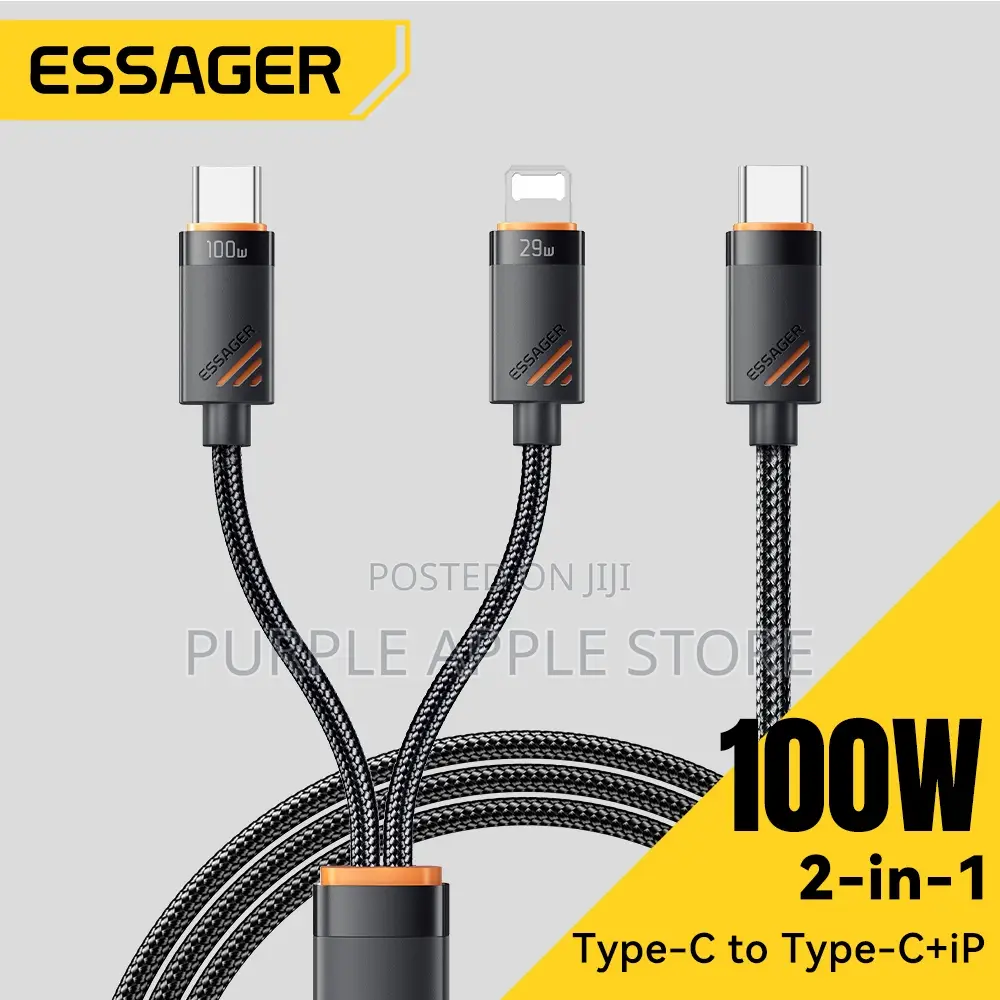 Essager 100w 2-in-1 Usb-C to C Lightning Cable Fast Charge