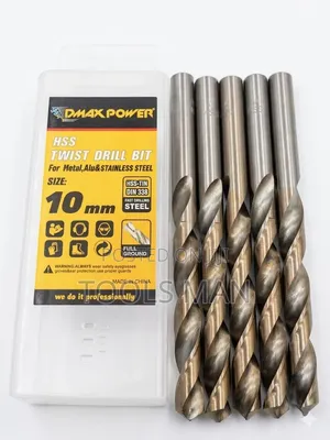 10mm HSS Titanium Twist Drill Bits for Stainless Steel - 5 Pack.