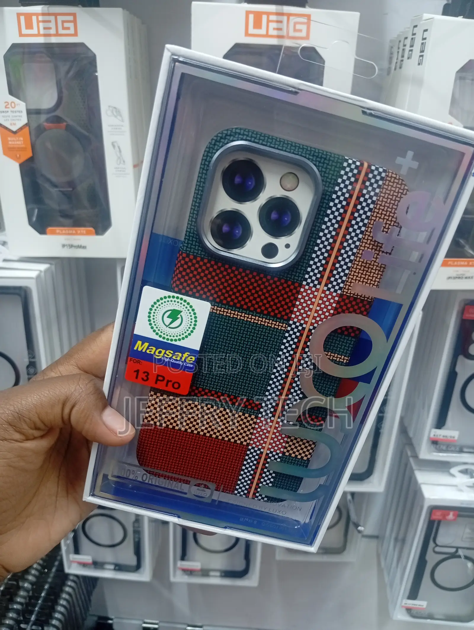 iPhone 13 Pro Case Featuring a Plaid Carbon Fiber Design.