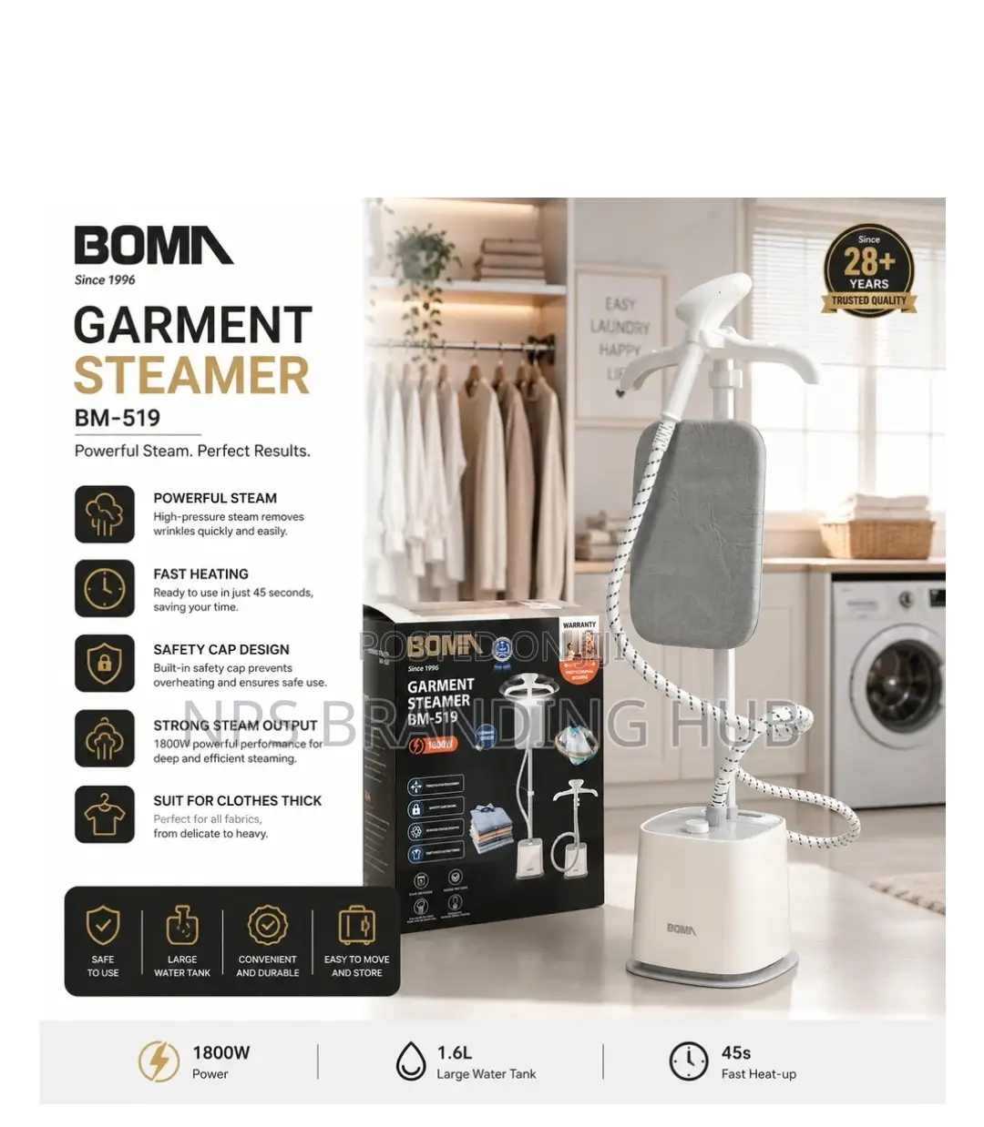 1.8l Steam Iron Standing Garment Steamer With Ironing Board HBC
