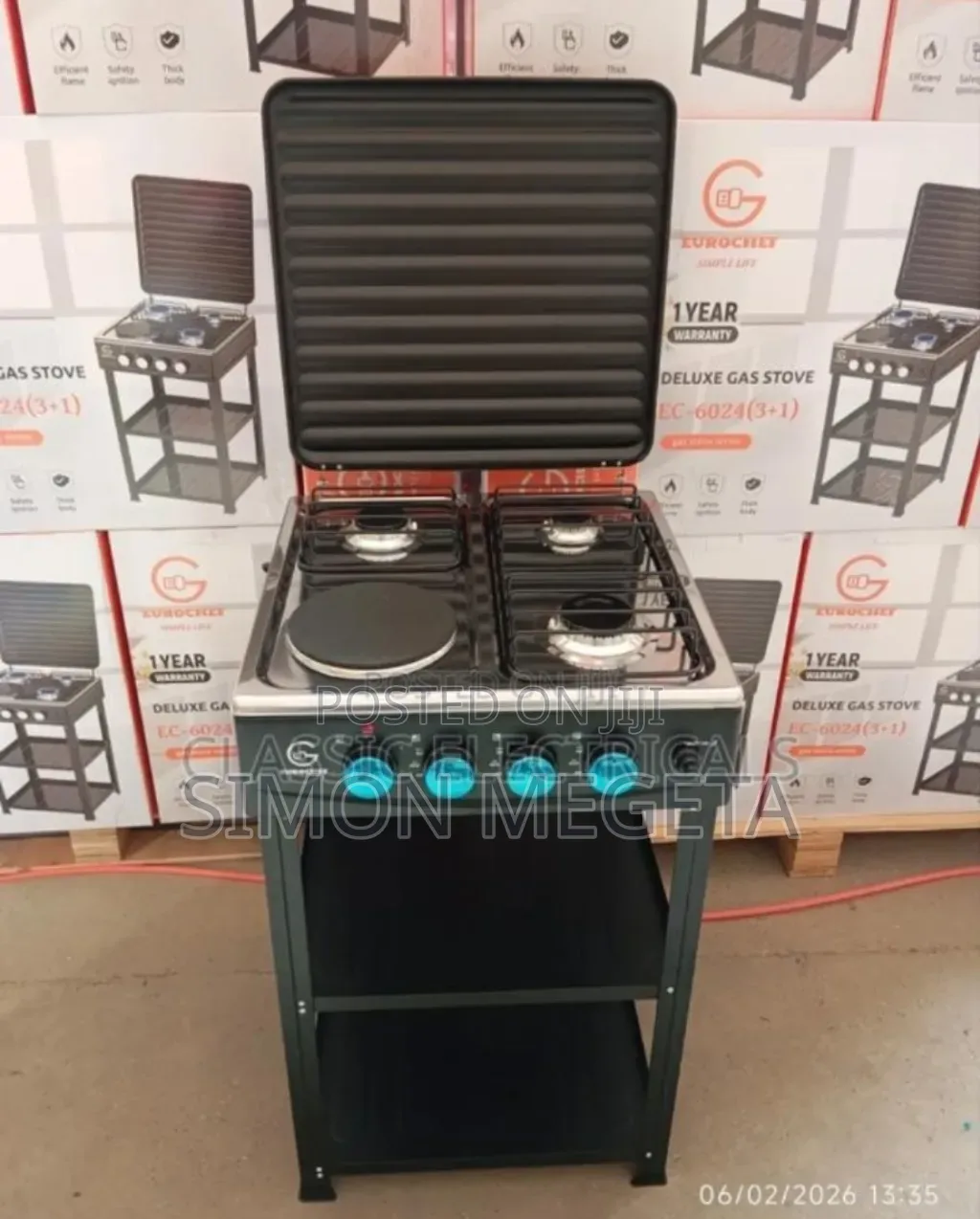 Black Automatic Eurochef 3+1 Cooker With Shelves